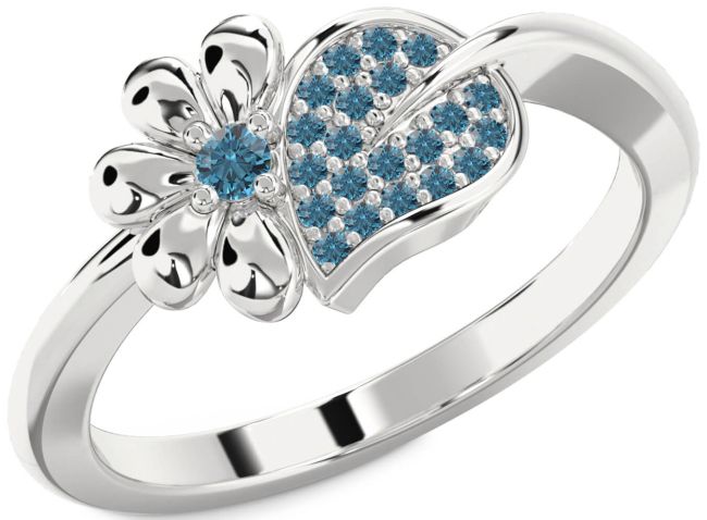 Blue Diamond Silver Daisy Ring