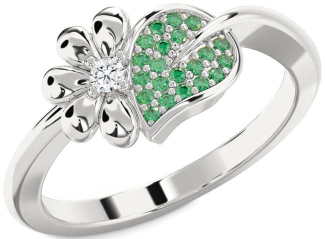 Emerald & Diamond Silver Daisy Ring