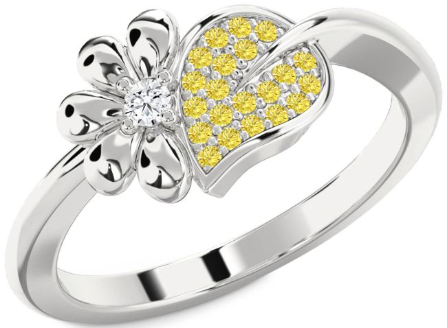 Yellow Diamond Silver Daisy Ring
