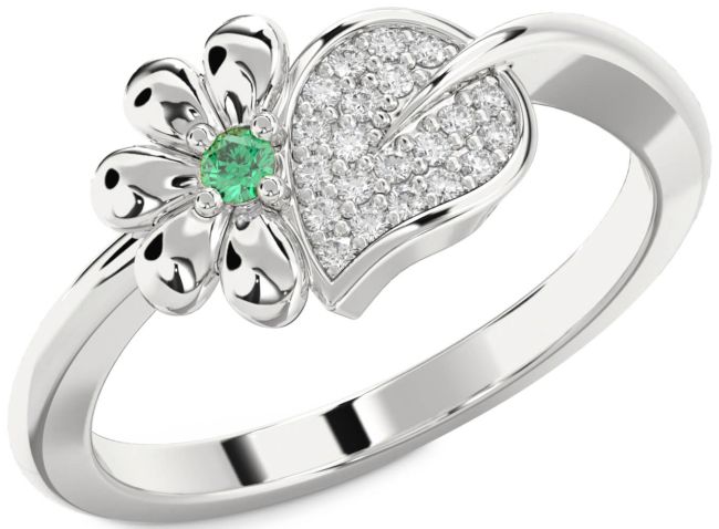 Diamond & Emerald Platinum Daisy Ring