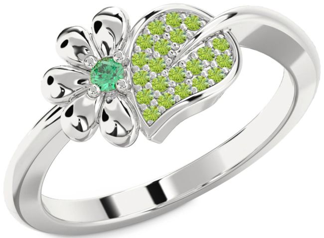 Emerald & Peridot Silver Daisy Ring