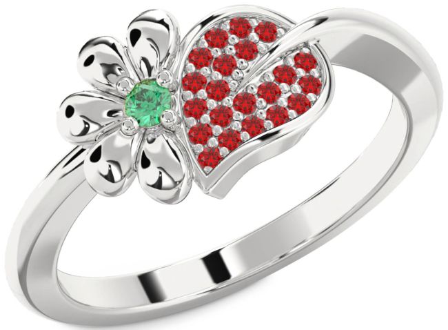 Emerald & Ruby Platinum Daisy Ring
