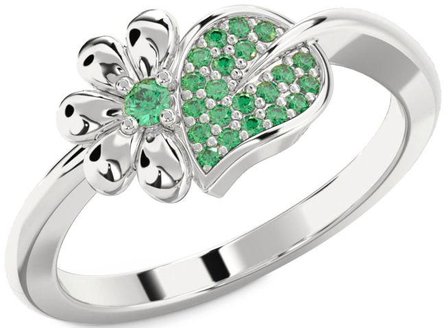 Emerald Platinum Daisy Ring