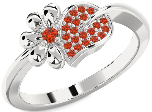 Fire Opal Silver Daisy Ring
