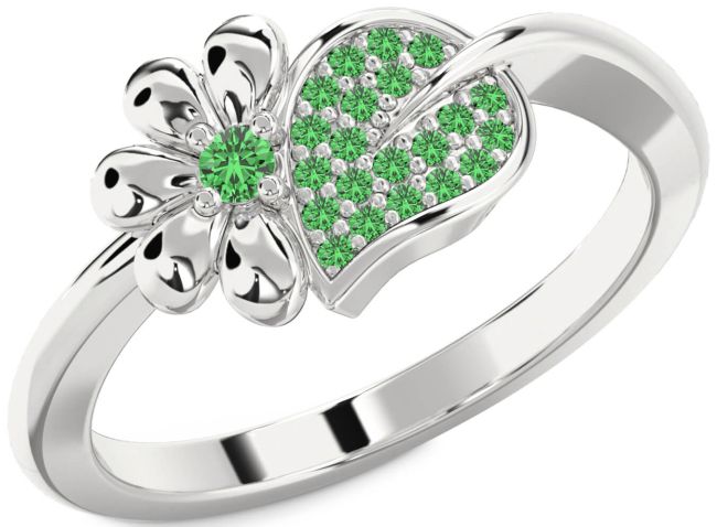 Green Sapphire Silver Daisy Ring