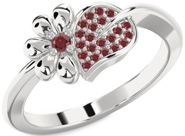 Garnet Silver Daisy Ring