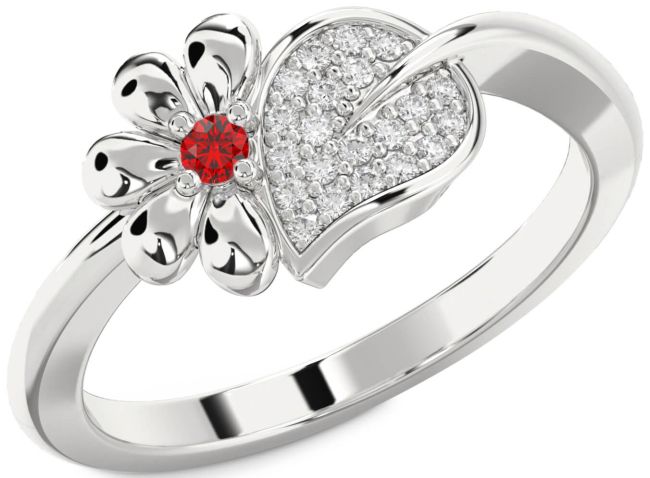 Diamond & Ruby Silver Daisy Ring