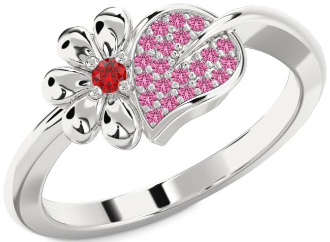 Ruby & Pink Sapphire Silver Daisy Ring