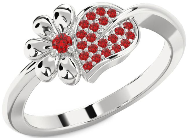 Ruby Silver Daisy Ring