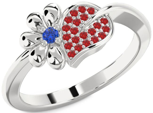 Blue Sapphire & Ruby Silver Daisy Ring