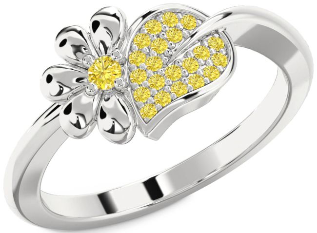 Yellow Diamond Silver Daisy Ring
