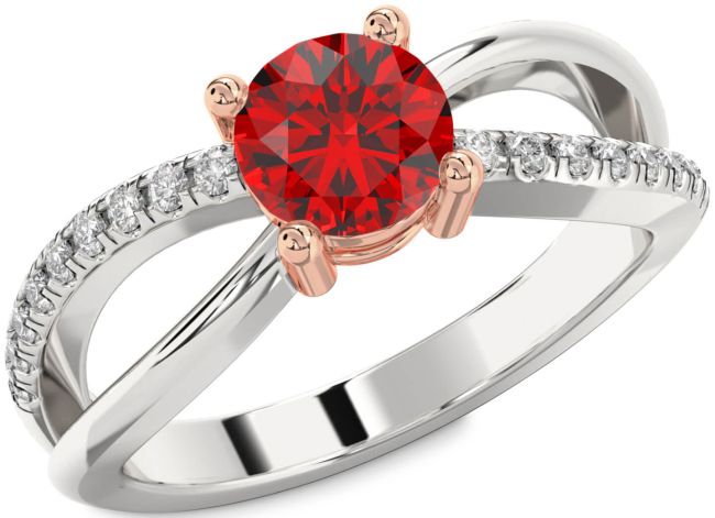 Diamond Ruby Rose Gold Silver Round Solitaire Engagement Ring