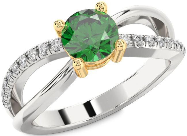 Diamond Emerald Gold Silver Round Solitaire Engagement Ring