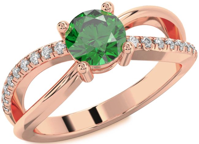 Diamond Emerald Rose Gold Round Solitaire Engagement Ring