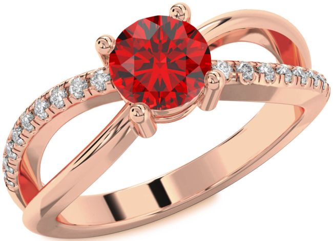 Diamond Ruby Rose Gold Round Solitaire Engagement Ring