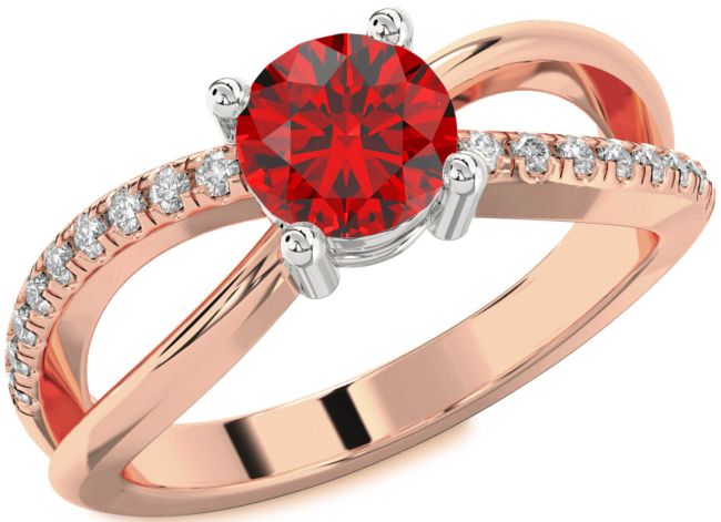 Diamond Ruby Rose Gold Silver Round Solitaire Engagement Ring