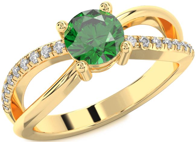 Diamond Emerald Gold Round Solitaire Engagement Ring