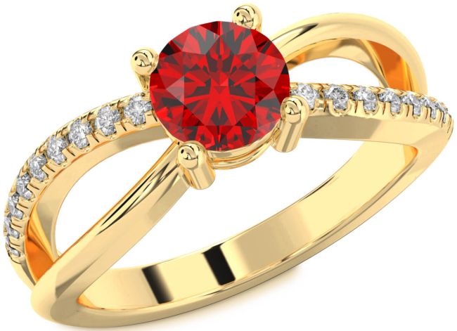Diamond Ruby Gold Round Solitaire Engagement Ring