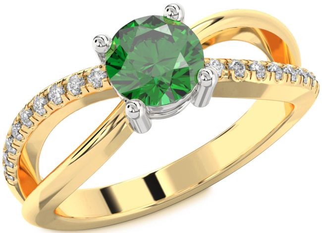 Diamond Emerald Gold Silver Round Solitaire Engagement Ring