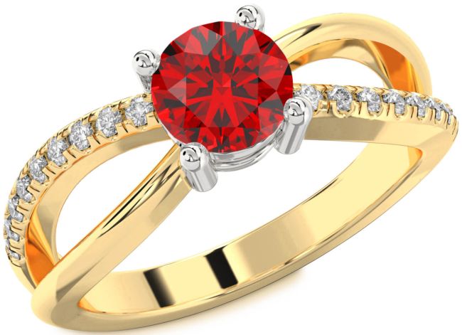 Diamond Ruby Gold Silver Round Solitaire Engagement Ring