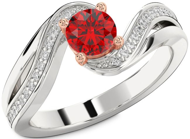 Diamond Ruby Rose Gold Silver Round Solitaire Engagement Ring