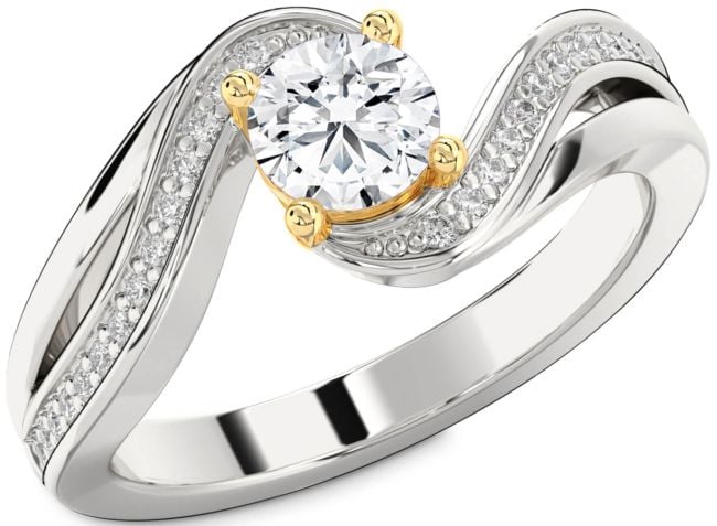Diamond Gold Silver Round Solitaire Engagement Ring