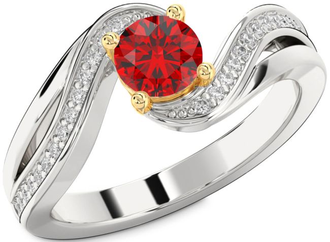 Diamond Ruby Gold Silver Round Solitaire Engagement Ring