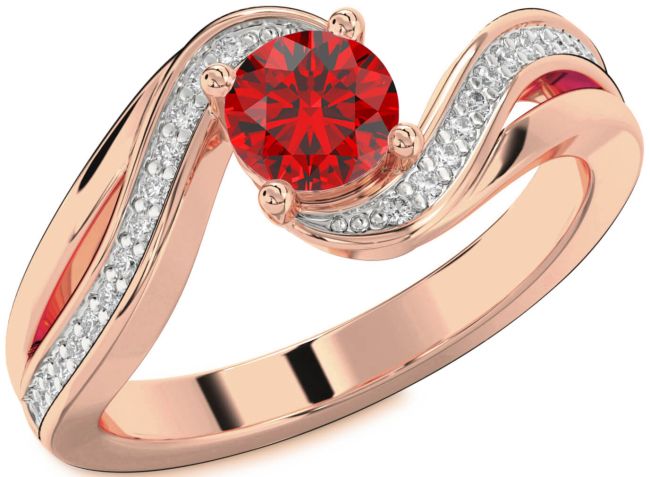 Diamond Ruby Rose Gold Round Solitaire Engagement Ring