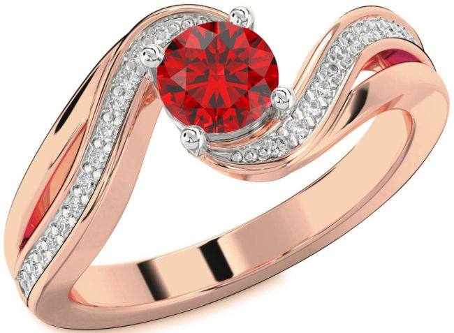 Diamond Ruby Rose Gold Silver Round Solitaire Engagement Ring
