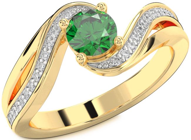 Diamond Emerald Gold Round Solitaire Engagement Ring
