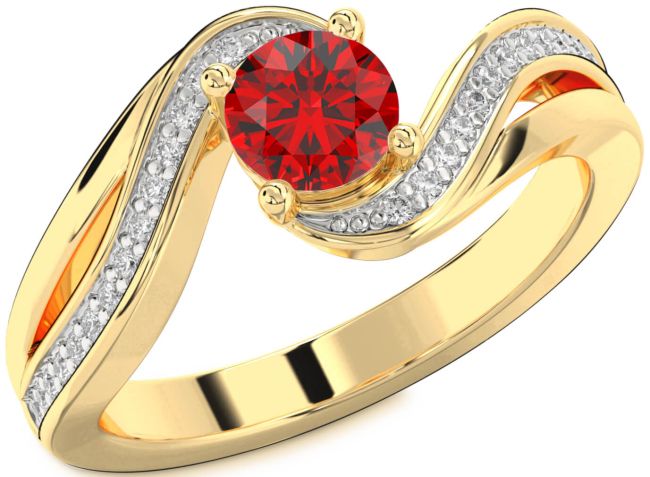 Diamond Ruby Gold Round Solitaire Engagement Ring