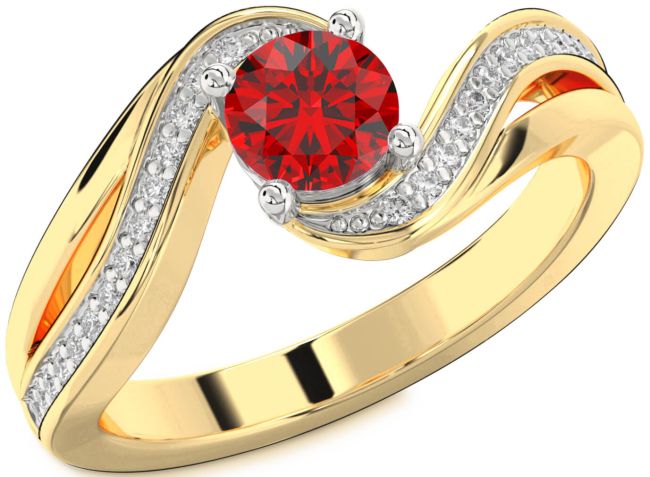 Diamond Ruby Gold Silver Round Solitaire Engagement Ring