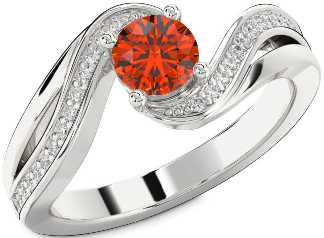 Diamond Fire Opal Platinum Round Solitaire Engagement Ring