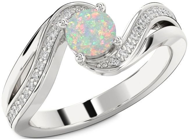 Diamond Opal Platinum Round Solitaire Engagement Ring