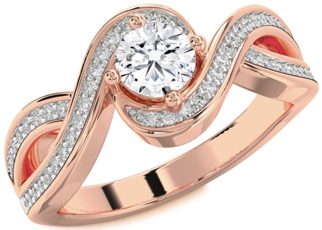 Diamond Rose Gold Silver Infinity Round Solitaire Pave Engagement Ring