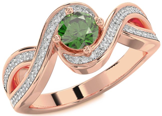 Diamond Emerald Rose Gold Infinity Round Solitaire Pave Engagement Ring