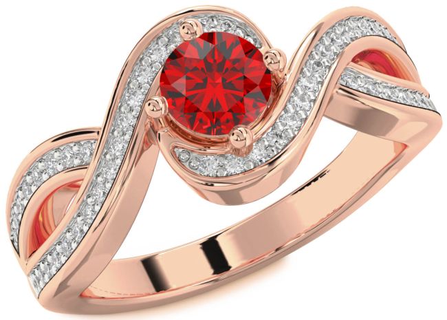 Diamond Ruby Rose Gold Infinity Round Solitaire Pave Engagement Ring
