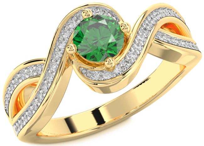 Diamond Emerald Gold Infinity Round Solitaire Pave Engagement Ring