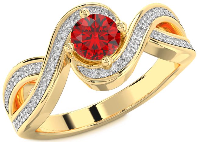 Diamond Ruby Gold Infinity Round Solitaire Pave Engagement Ring