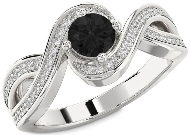 Black Diamond Silver Infinity Round Solitaire Pave Engagement Ring