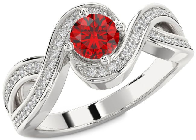 Diamond Ruby Silver Infinity Round Solitaire Pave Engagement Ring