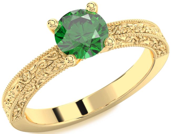 Emerald Gold Round Vintage Engagement Ring