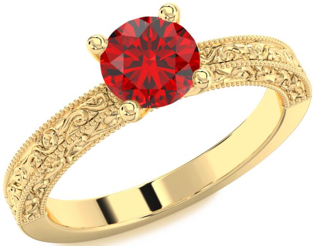 Ruby Gold Silver Round Vintage Engagement Ring