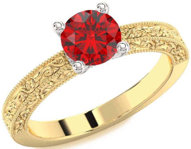 Ruby Gold Silver Round Vintage Engagement Ring