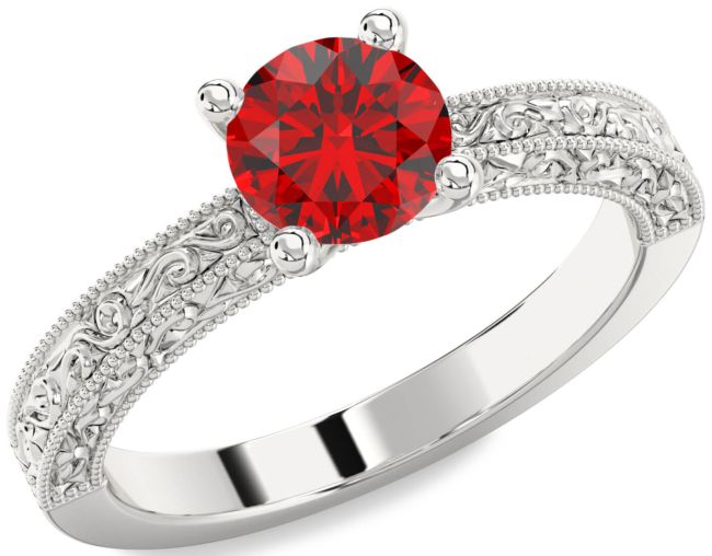 Ruby Silver Round Vintage Engagement Ring