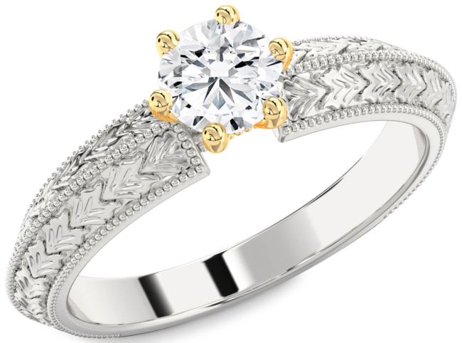 Diamond Platinum & Yellow Gold Round Vintage Engagement Ring