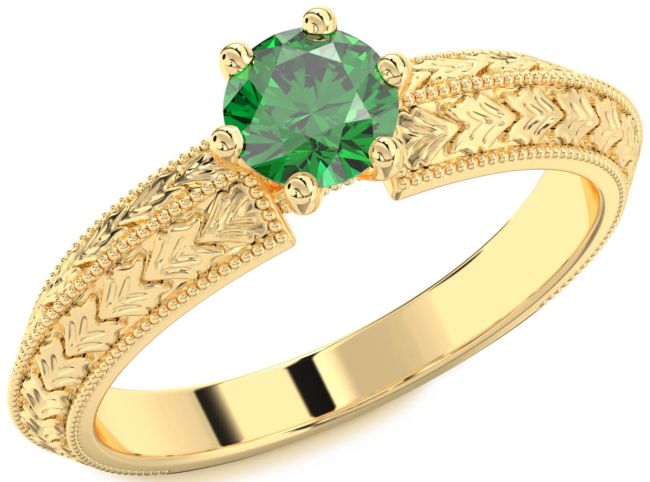 Emerald Gold Round Vintage Engagement Ring