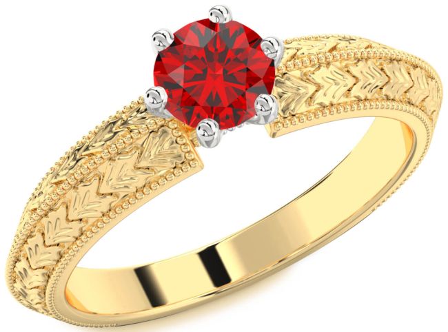 Ruby Gold Silver Round Vintage Engagement Ring