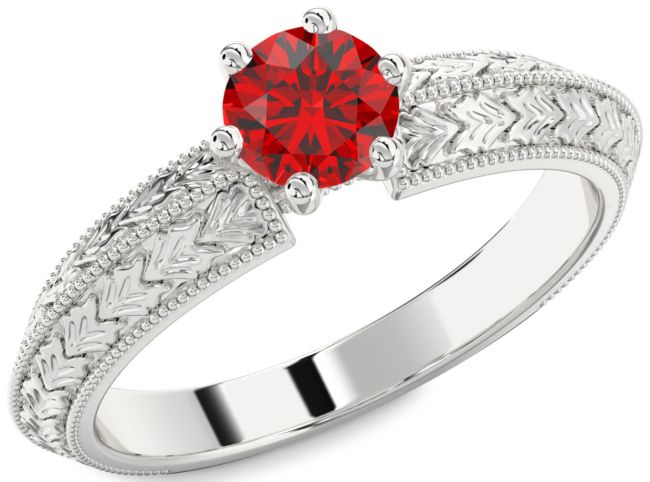 Ruby Silver Round Vintage Engagement Ring
