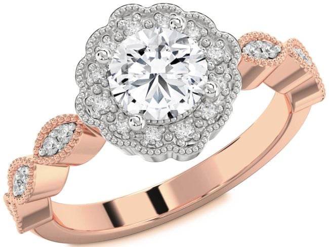 Diamond Rose Gold Silver Halo Round Engagement Ring